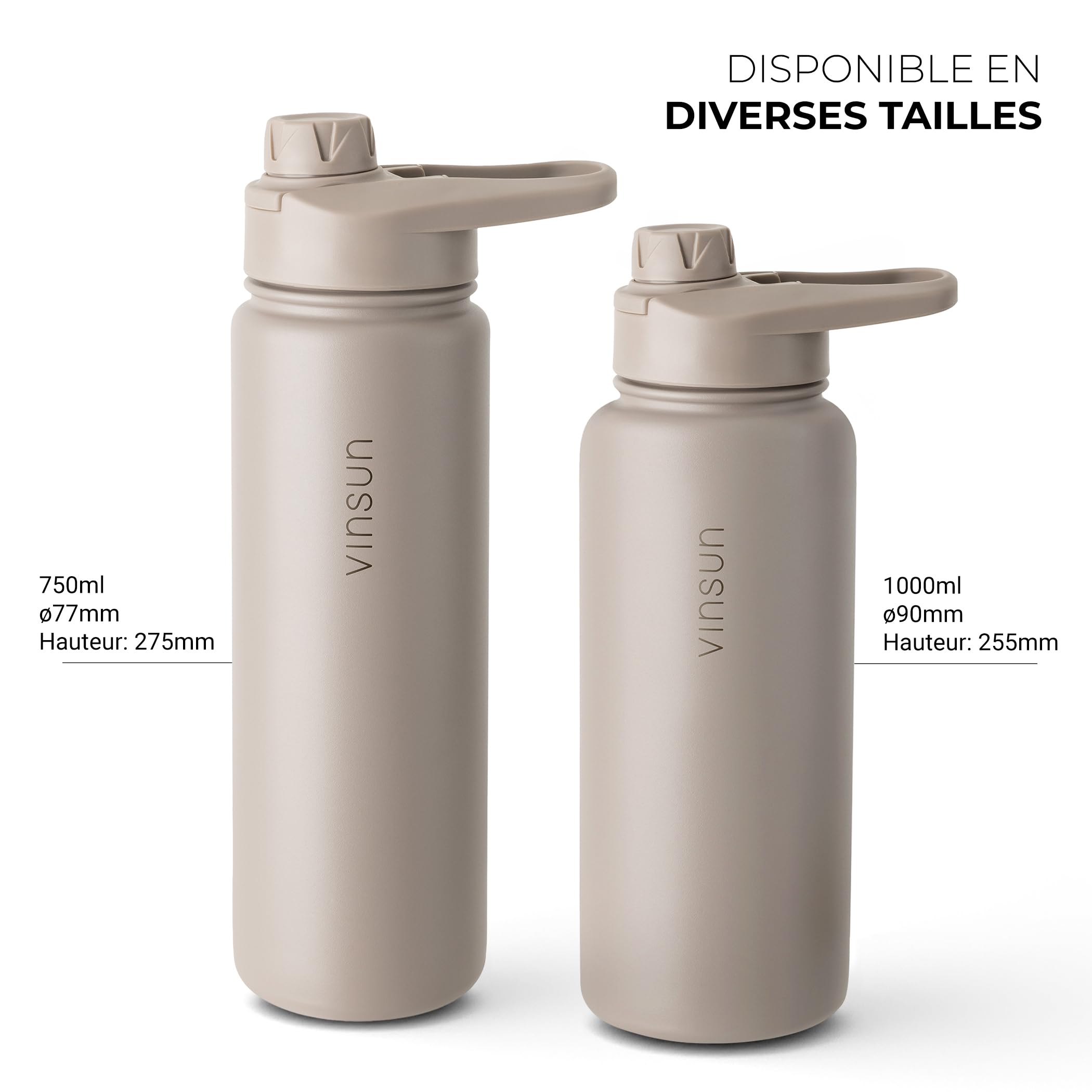 Vinsun Gourde Isotherme 1l - Anti-fuite, sans BPA, Reutilisable - Gourde Inox avec Paille et Ouverture pour Boire - Bouteille Isotherme Sport, École