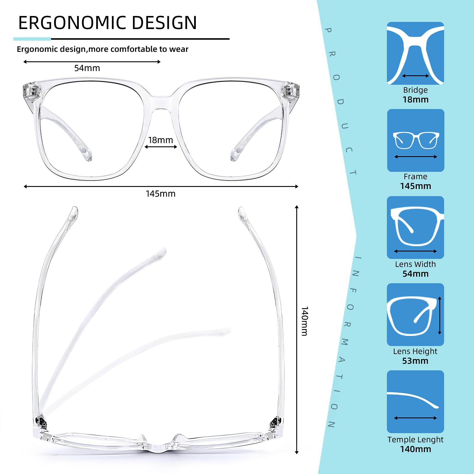 Blaulicht-Brille für Damen und Herren, blendfrei, übergroße Computerbrille