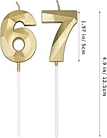 Vista 2 de Velas de cumpleaños de 67 y 76 para tartas, número dorado 67 76 3D con forma de diamante, decoración de cumpleaños, suministros de fiesta