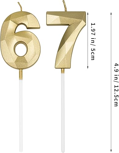 Miniatura 2 de Velas de cumpleaños de 67 y 76 para tartas, número dorado 67 76 3D con forma de diamante, decoración de cumpleaños, suministros de fiesta para