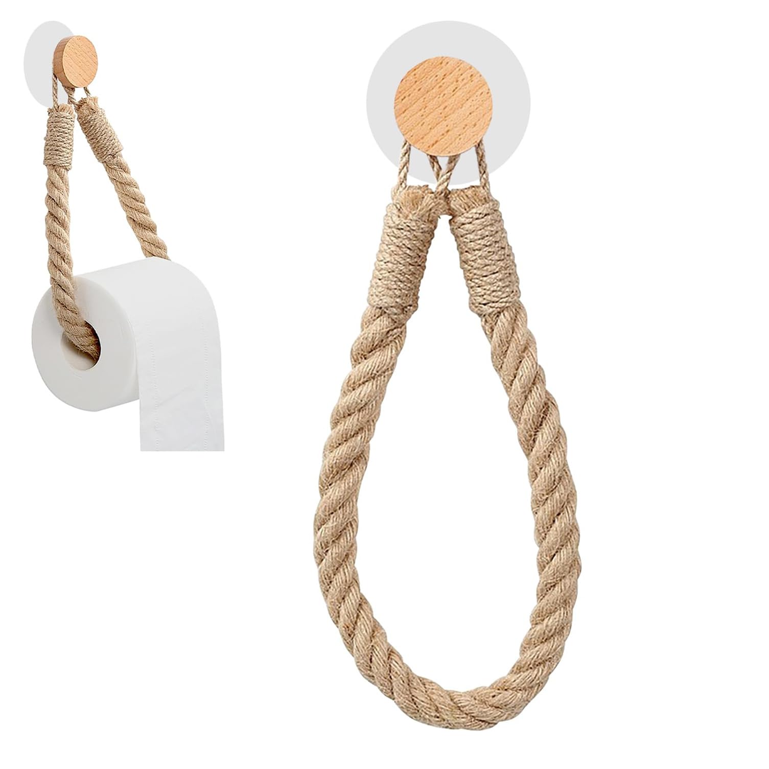 Twinice Yellow Jute Towel Holder, Toilet Paper Roll Holder, No Drilling, Vintage Style, Self Adhesive