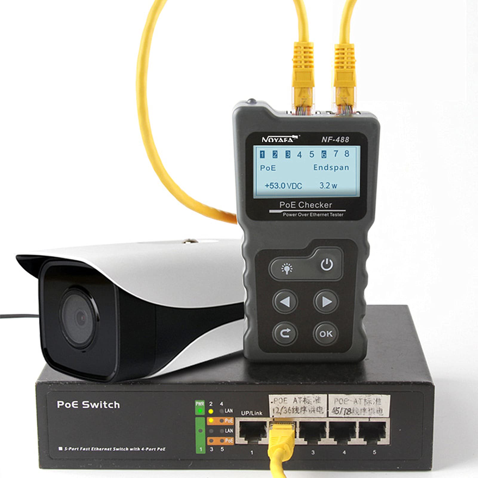 Comprobador Cable de Red Probador POE, CAT5 CAT6 comprobador de Cable LAN Tester RJ45 Ethernet Cable Tester Rastreador de Cables Probador Ethernet POE Prueba de PoE
