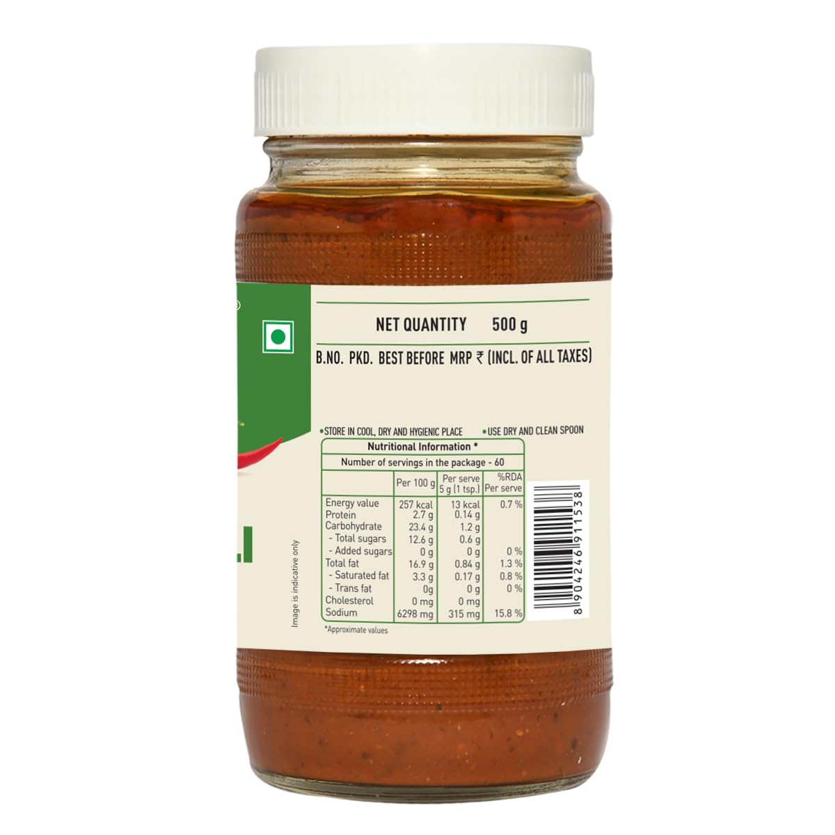 Priya Red Chilli Pickle without Garlic, 500g - Authentic Telugu Style Achar| Traditional South Indian Taste |Homemade Lal Mirch Achar|Sour and Spicy|With Tamarind Paste, Mixed Spices and Dry Chillies| Glass Jar - Image 5 thumbnail