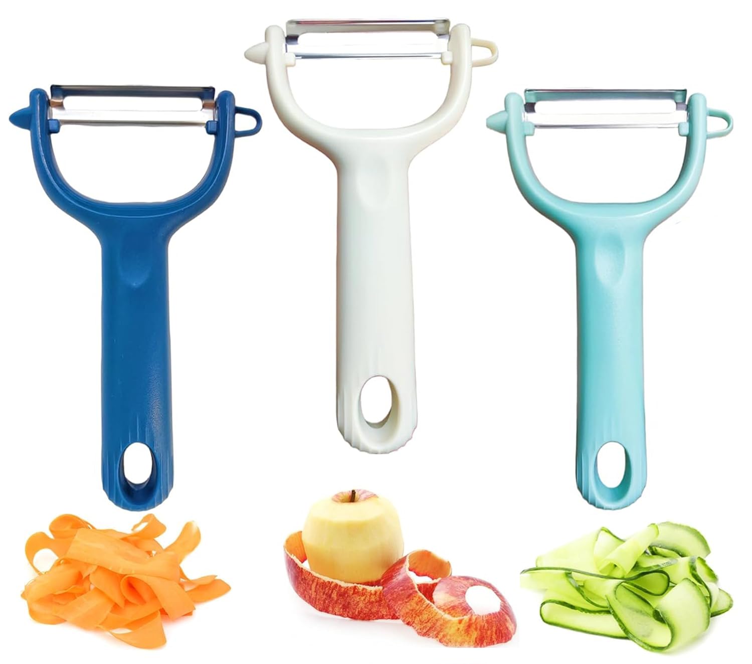 Trez Treamer 3-Pack Vegetable Peelers for Kitchen,Safe Potato Peeler Set for Veggie Carrot Fruit Zucchini Cucumber Peeler Sharp Potatoes Peelers Bulk with Non-Slip Handle (3, White/Blue/Green) — image 1