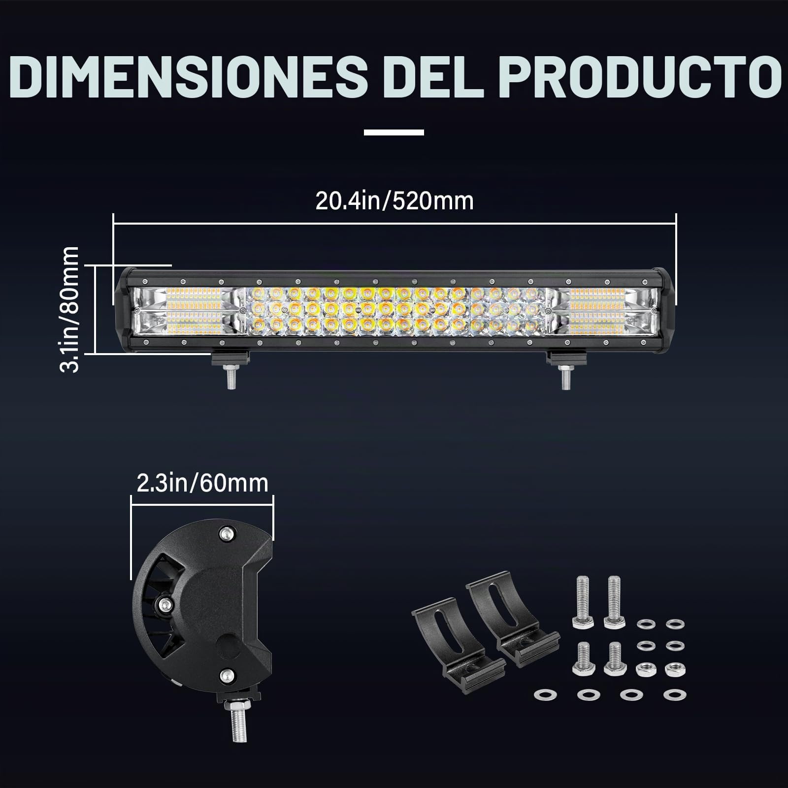 RIGIDON estroboscópica barra de luz led 20 pulgadas 52cm 288W ámbar blanco | luz intermitente emergencia, advertencia de seguridad, faros antiniebla, para off road camión coche ATV SUV 4x4 tractor barco