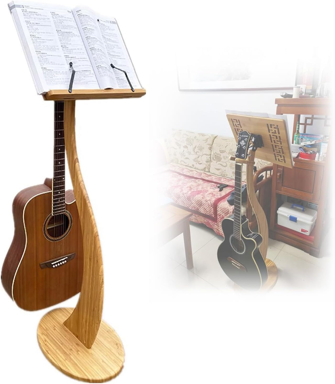 WORDFUN Wooden Music Sheet Stand, Professional Music Book Holder, Natural Bamboo, Detachable, Desktop Book Stand, Sheet Music Stand For Conductors, Stage, Theatre, Lectures