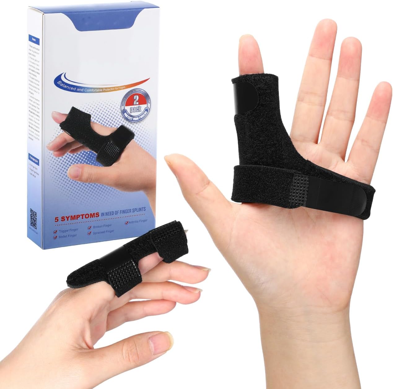 Trigger Finger Splint Knuckle Brace: 2 Pieces Adjustable Finger Padded Straightener for Right and Left Hand Index Middle Ring Pinky Support for Alleviating Finger Locking Popping Bending Stiffness