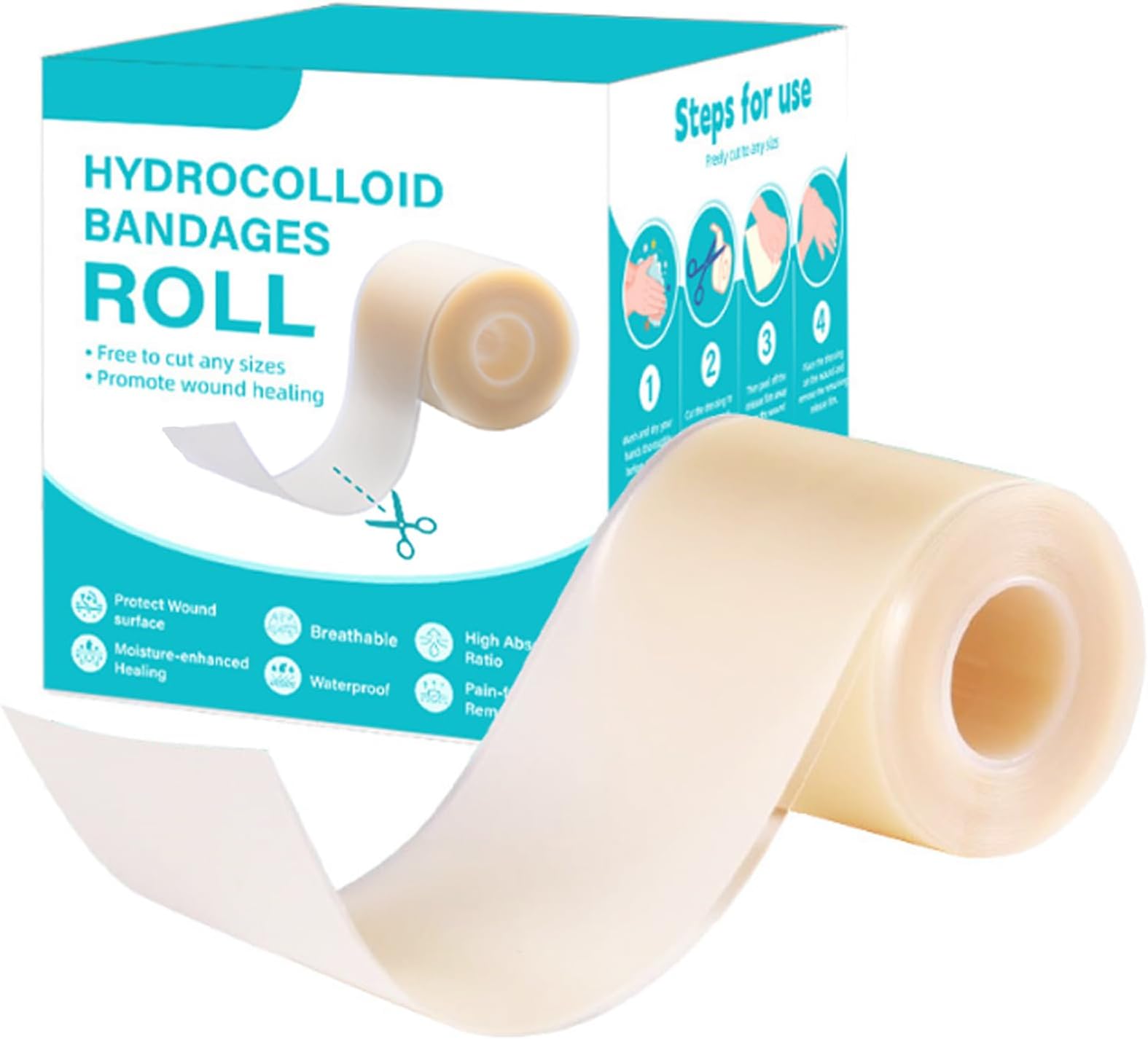 Hydrocolloid Roll 5cm x 3m Self-Adhesive Hydrocolloid Tape Waterproof Bandages for Scratches, Blisters & Skin Discomfort Breathable & Discreet Wear