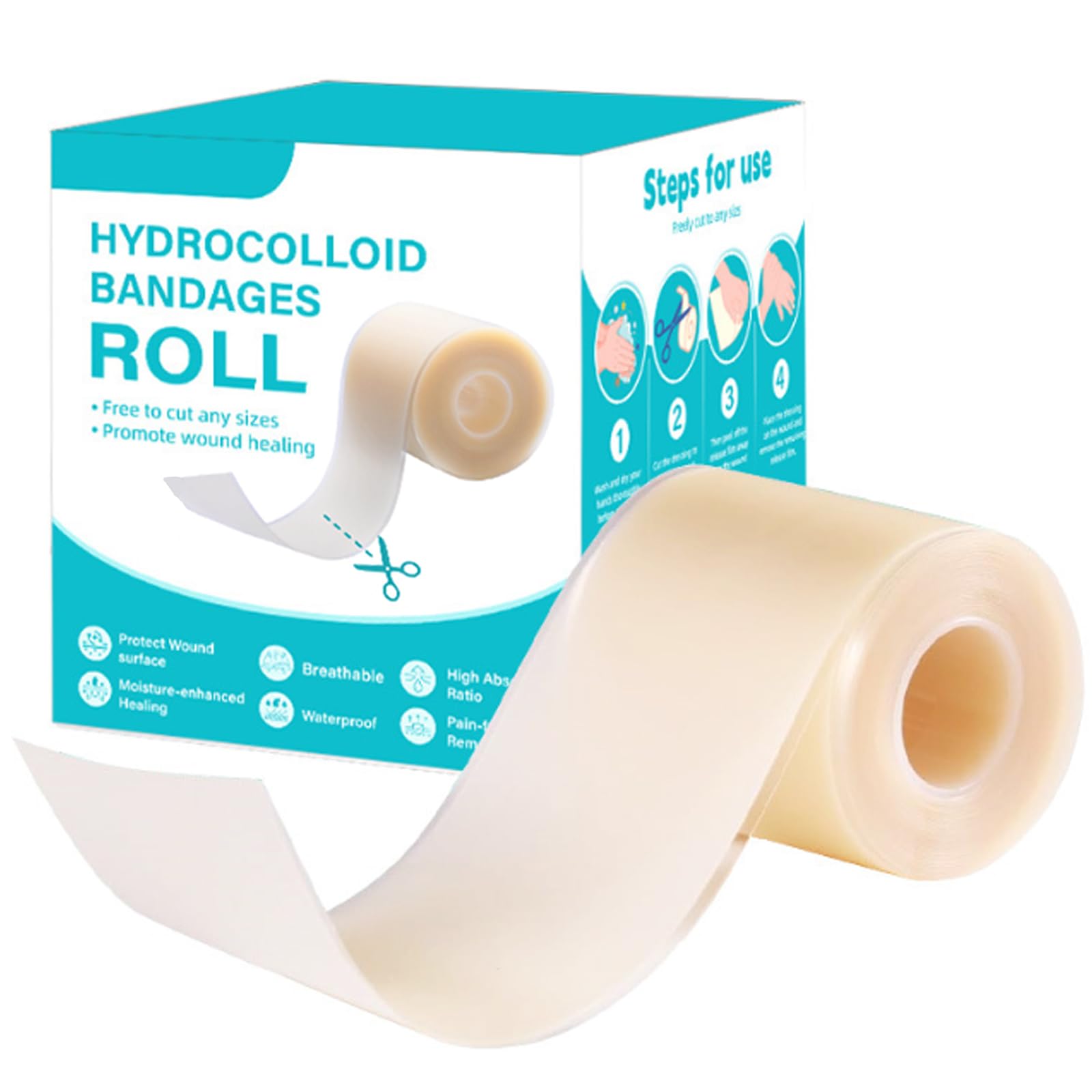 Hydrocolloid Roll 5cm x 3m Self-Adhesive Hydrocolloid Tape Waterproof Bandages for Scratches, Blisters & Skin Discomfort Breathable & Discreet Wear