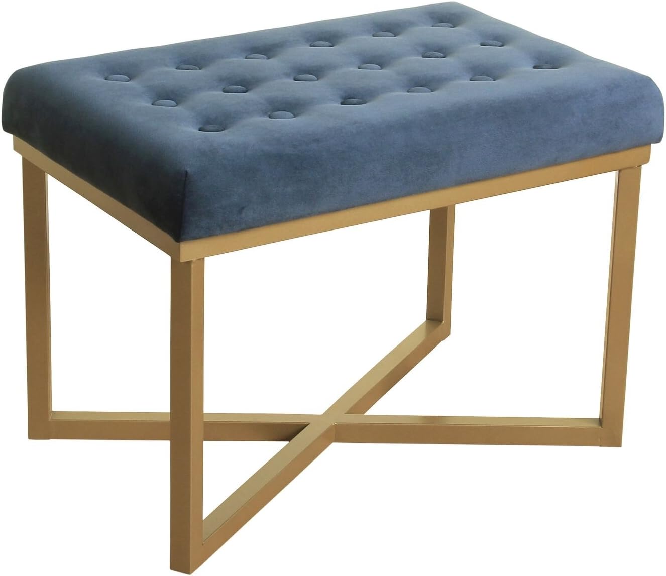 HomePopVelvet Tufted Ottoman with Metal Base, Blue
