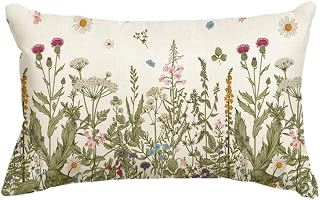 AVOIN colorlife Wildflowers Fall Throw Pillow Cover 12x20 Inch Beige Floral Modern Cushion Case for Sofa Couch Decor