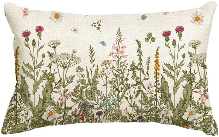 AVOIN colorlife Wildflowers Fall Throw Pillow Cover, 12 x 20 Inch Flower Cushion Case Decoration for Sofa Couch | Flower Cushion Case Decoration for Sofa Couch
