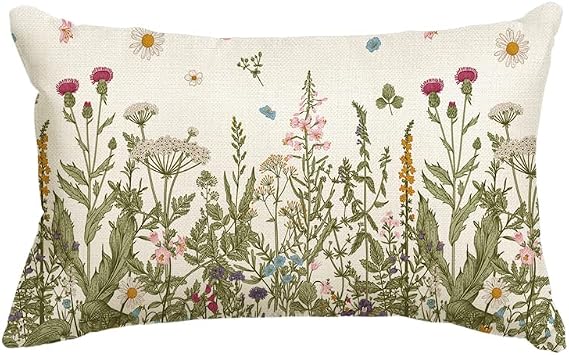 AVOIN colorlife Wildflowers Fall Throw Pillow Cover, 12 x 20 Inch Flower Cushion Case Decoration for Sofa Couch
