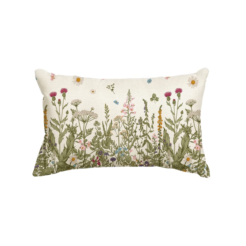 AVOIN colorlife Wildflowers Fall Throw Pillow Cover 12 x 20 Inch Flower Cushion Case Decoration for Sofa Couch