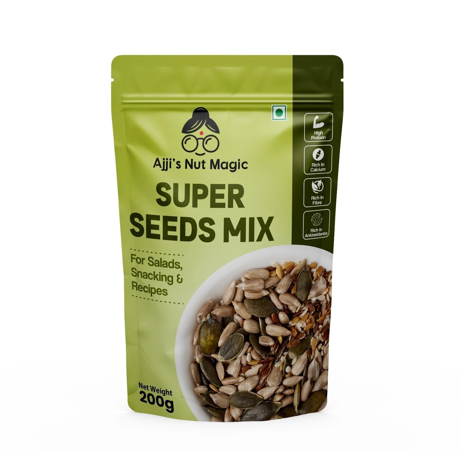 Ajji's Nut Magic Premium Super Seed Trail Mix 400g (Pack of 2- Each 200g) - Super Seed in 1 Mix | Flax, Chia, Sesame, Sunflower, Watermelon, Pumpkin Seeds, Mixed Seeds for Eating | No Transfat | Nutrition Rich-image-22