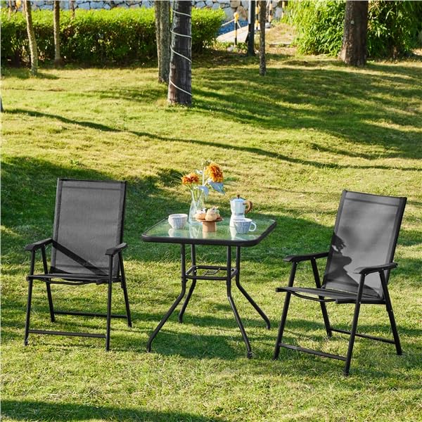 Chaise de jardin pliante Yaheetech lot de 2 fauteuils extérieurs noirs en toile