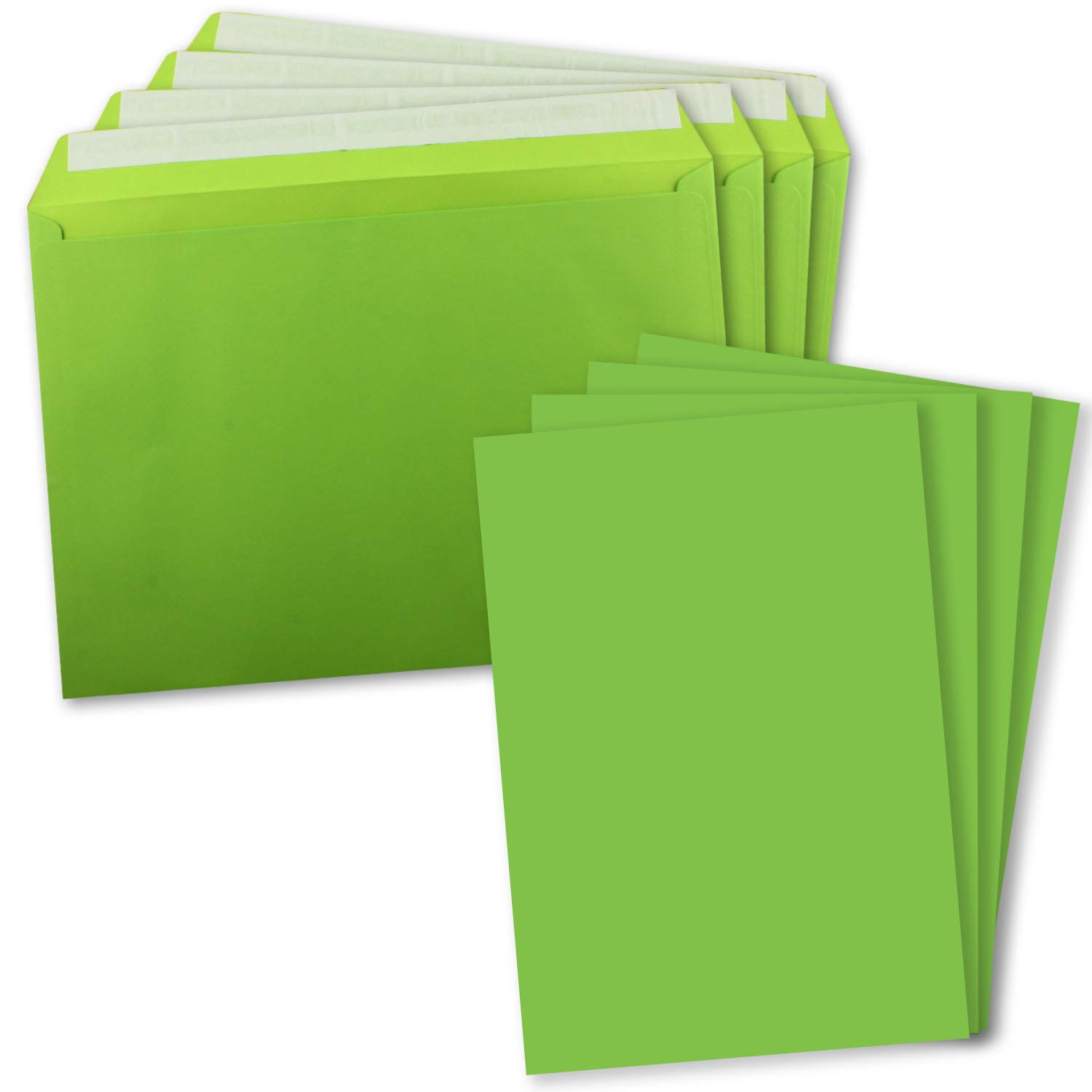 Zestaw 100 pojedynczych kartek XXL w formacie DIN A4 (21 x 29,7 cm) wraz z kopertami w formacie DIN C4 – jasnozielona – koperta z zaklejaniem – nadaje się do wysyłki kartek z życzeniami, dokumentów i bonów