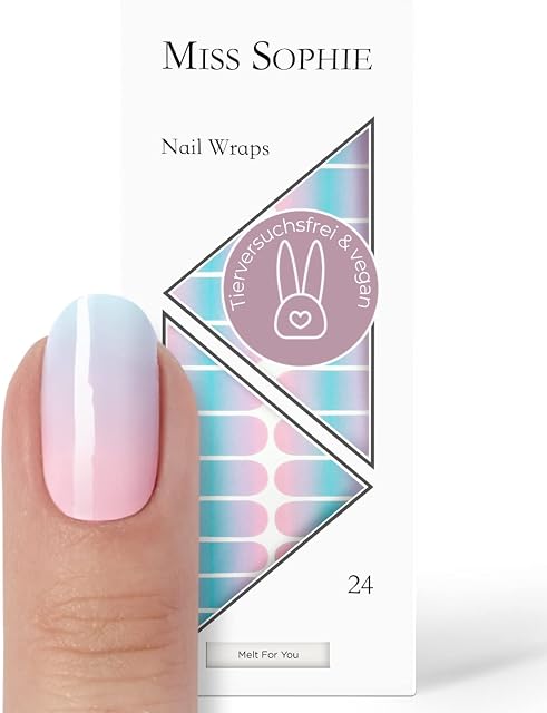 Miss Sophie Folia do paznokci - Melt For You - gradient kolorów, niebieski, różowy, Nail Wraps - 24 ultra-cienkie samoprzylepne folie na paznokcie o długiej żywotności