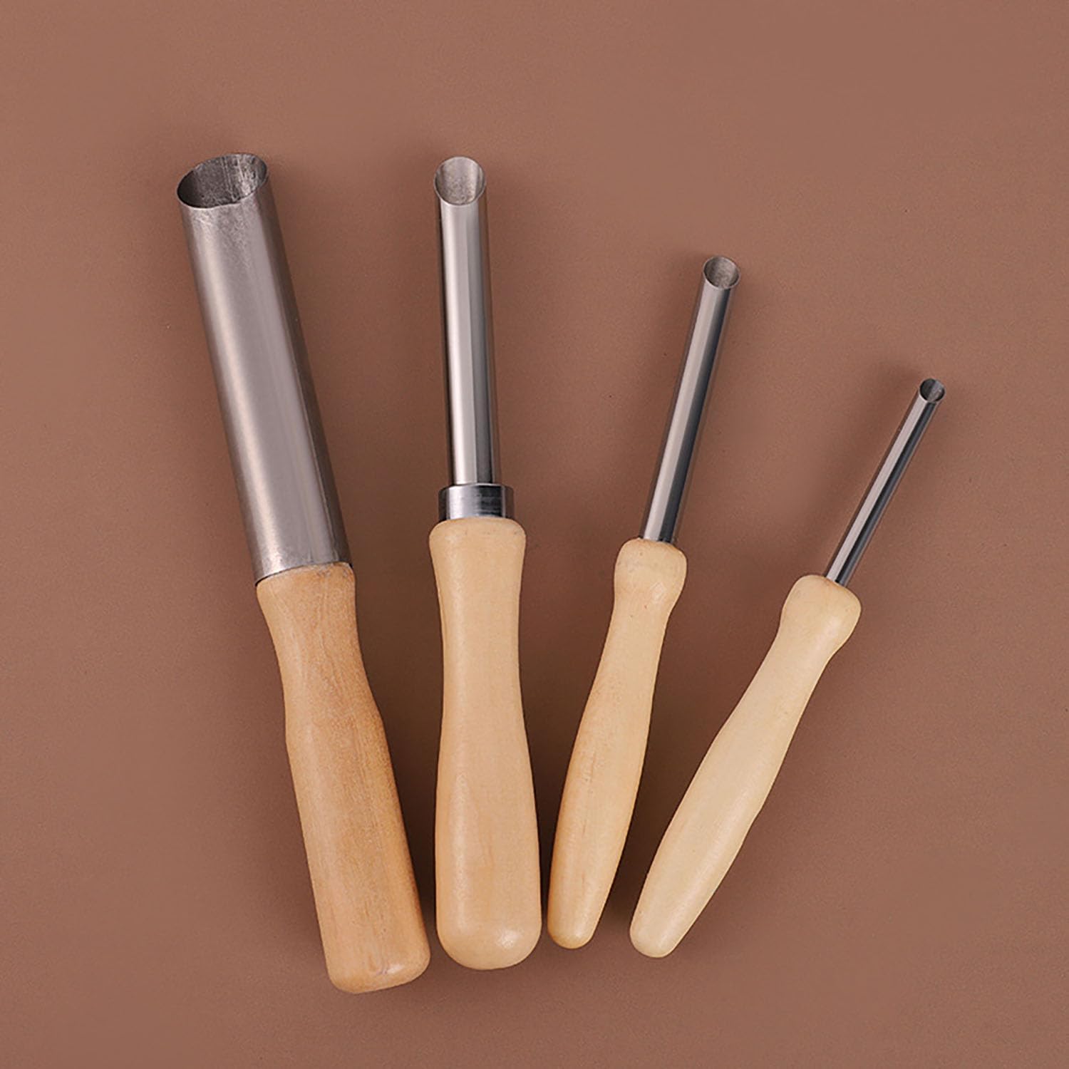 4 Pack Stainless Steel Circular Clay Hole Cutters for Pottery and Sculpture 4 Sizes Wood Handle Hole Cutter Drilling DIY Clay Modeling (Wood Handle 4 Pack)