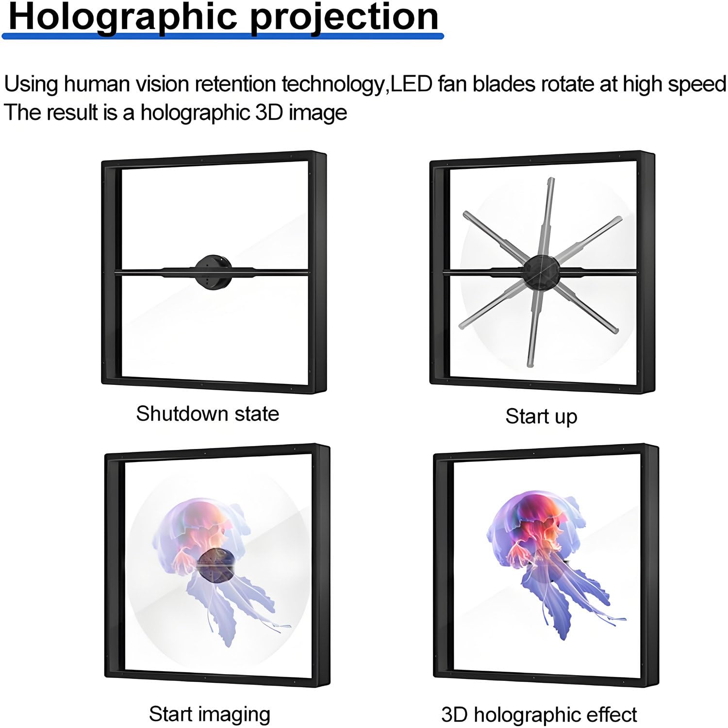 Holograficzny wentylator Holograficzny projektor obsługuje połączenie Wi-Fi 576 HD LED Przenośna konstrukcja, projektor holograficzny HD LED Holograficzny wyświetlacz (65cm)