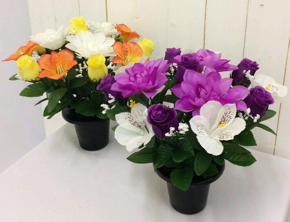 florelle Artificial Flower Arrangement in Crem Pot/Vase 30CM (PAIR, ONE OF EACH POT) (Rose mix)