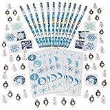 Christmas Stocking Stuffer Set, Included 12 Christmas Pencils, 48 Christmas Erasers, 120 Christmas Stickers and 12 Christmas Tattoos. (Best Holidays Stocking Stuffer) Great Christmas Craft Set