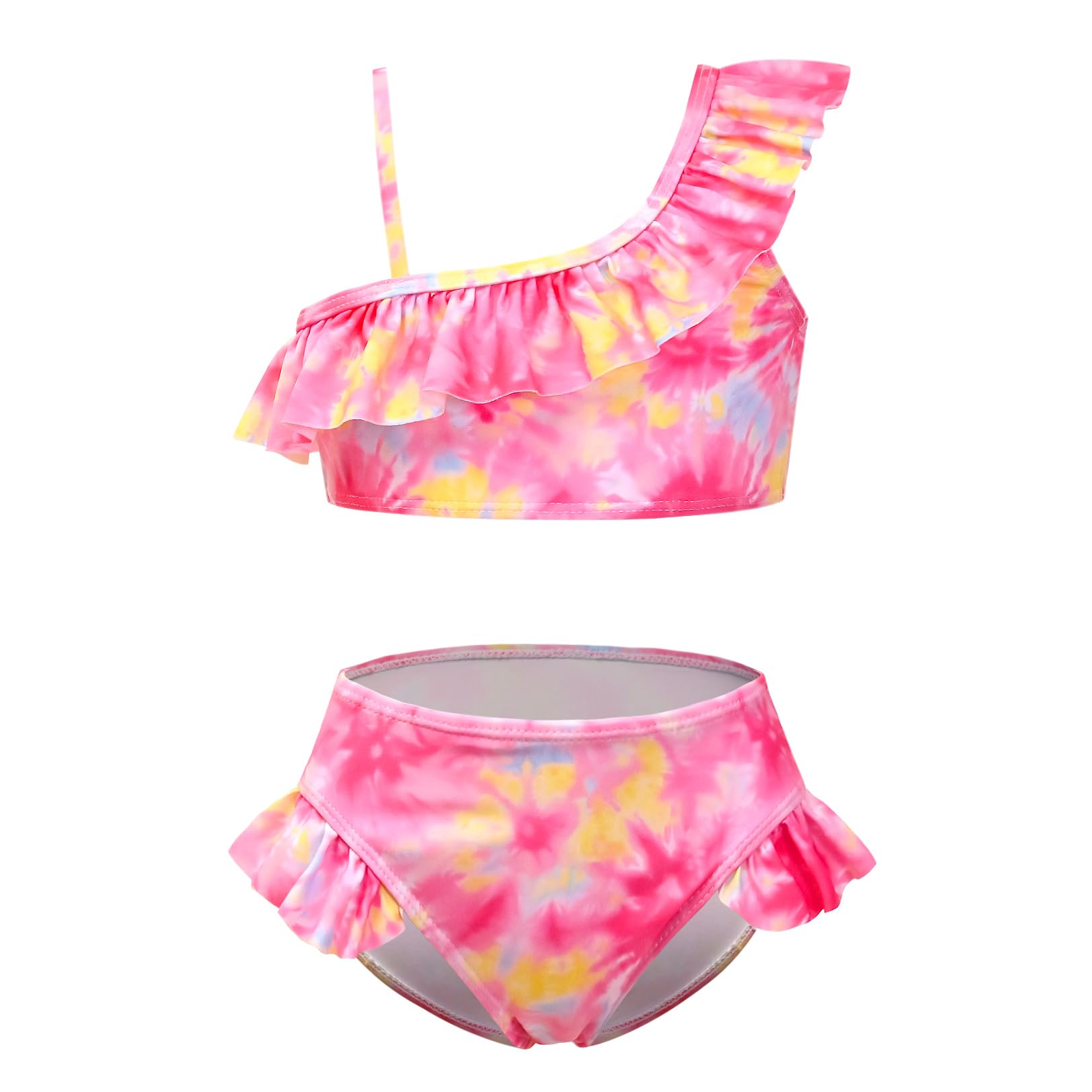 CHILDRENSTAR Girls One Shoulder Swimsuits Kids Two Piece Bathing Suits Beach Pool Swimwear