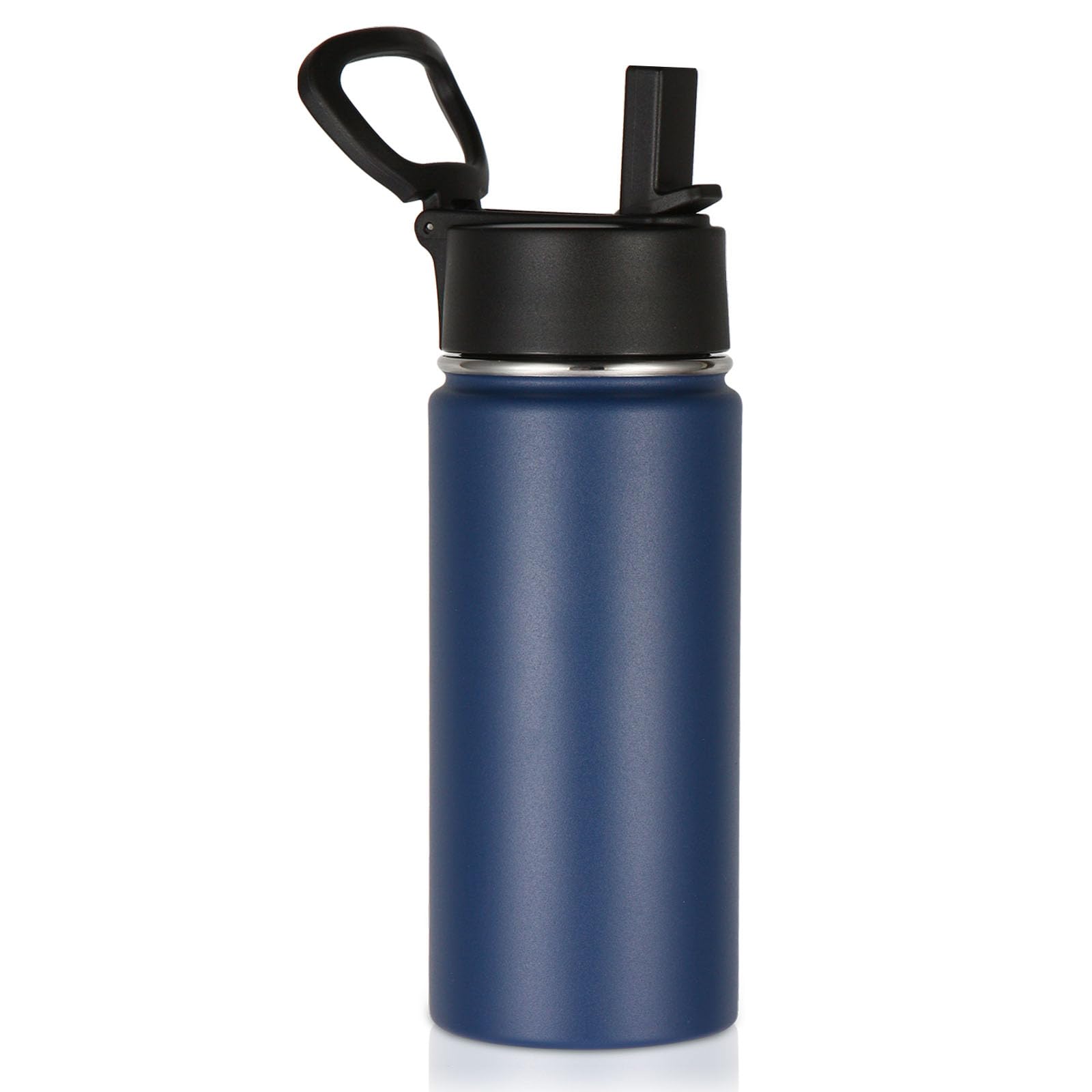 Volhoply Kids Insulated Water Bottle With Straw,480ml Stainless Steel Cold Water Bottles for School,BPA-Free Metal Wide Mouth Cups With Handle Lid,Reusable Double Wall Vacuum Sports Flask(Navy,1) — image 1