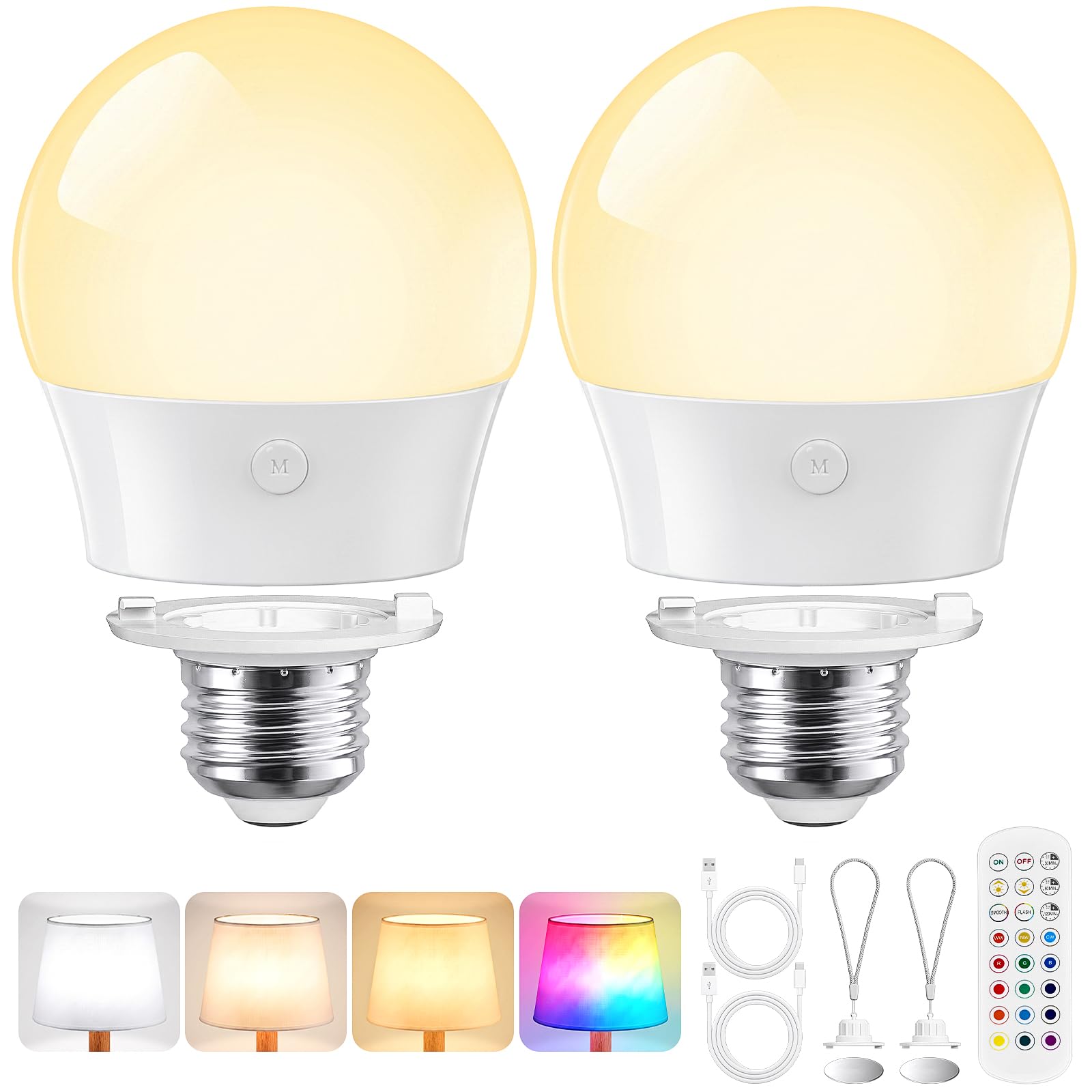 Timer, Dimmable, Magnetic/E26 Base/Lanyard, 12 RGB&3CCT, Non-Hardwired, Battery Backup Bulbs for Wall Sconces, Closets, Tents Yochoice E26 Rechargeable Light Bulbs with Remote, Battery Operated Bulbs