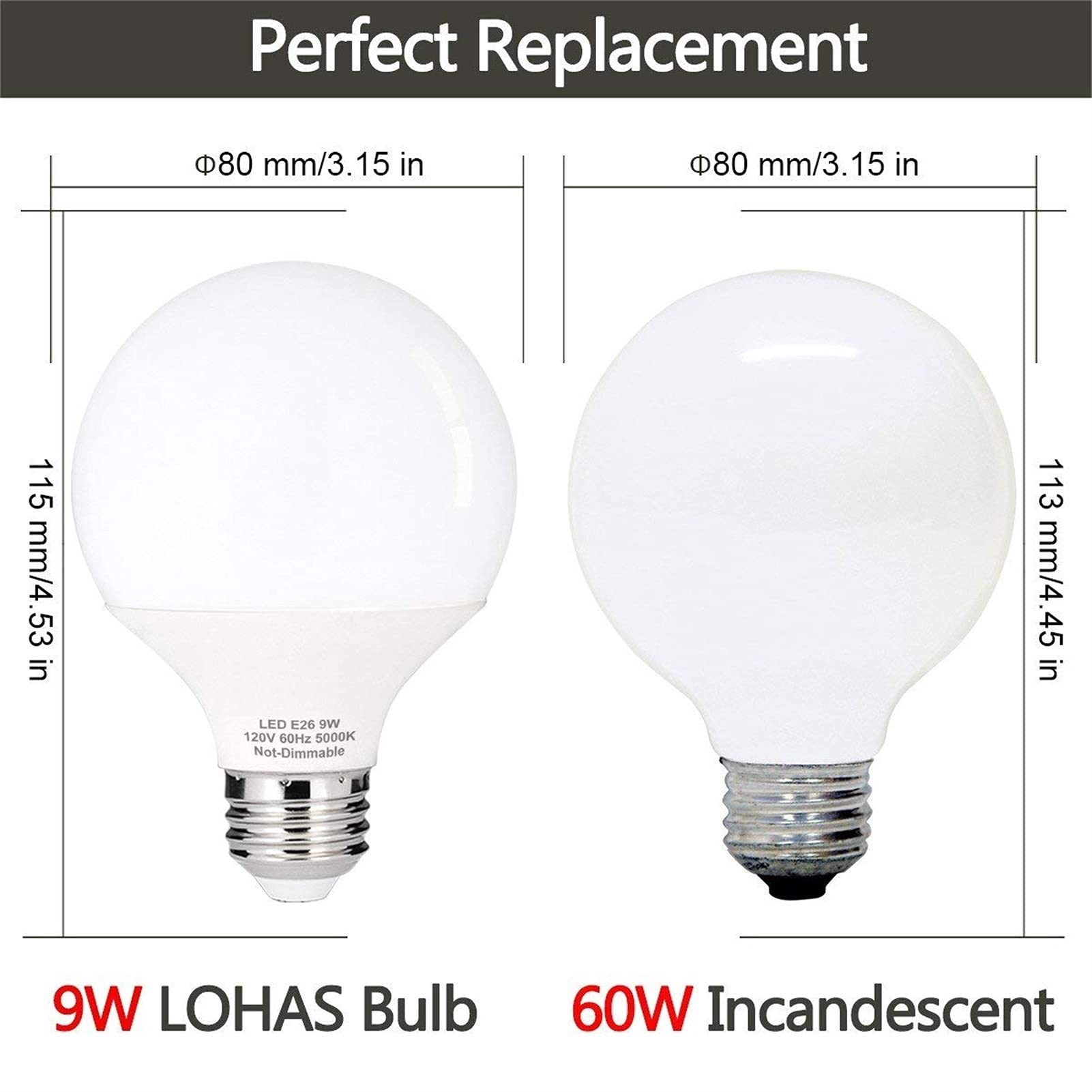 LED-Glühbirnen, 3er-Pack LED-Glühbirne, 9 W, Globe, E26, E27, G25, entspricht 90 W, Schminkspiegellampe, Tageslicht 5000 K, 900 lm, für die Beleuchtung des Schlafzimmers zu Hause