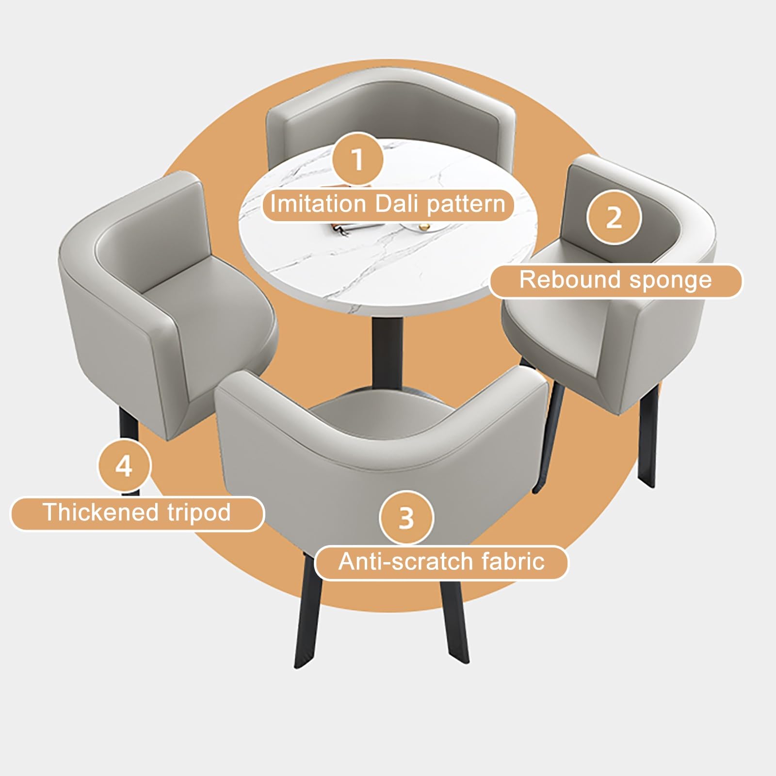 Tisch- Und Stuhl Kombination, Besprechungstisch Büro-Empfangsraum Runder Esstisch Mit 4 Stühlen Set, Esstisch-Set für Esszimmer, Café Und Kleine Räume(Yellow b)