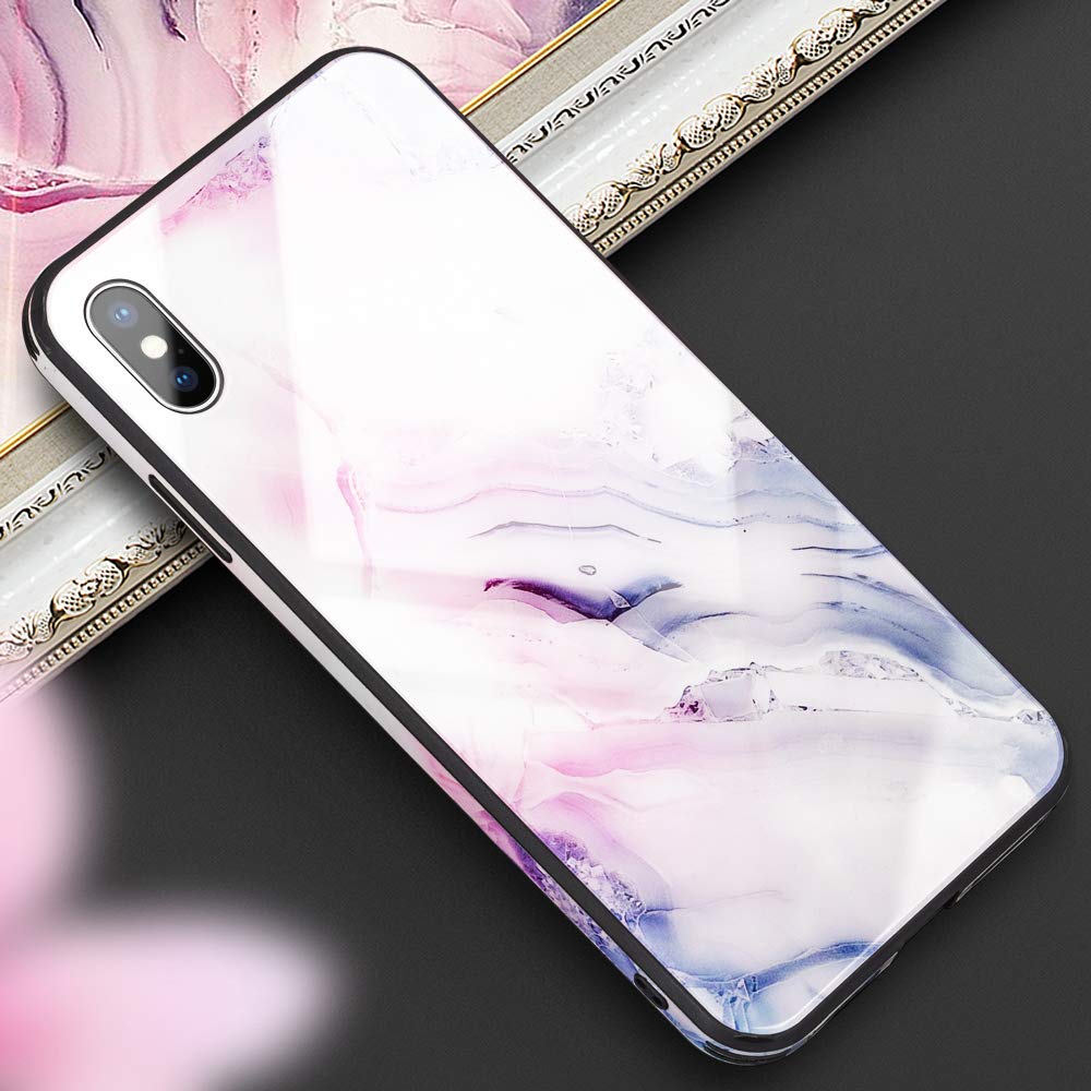 NALIA Custodia Rigida compatibile con iPhone XR, Marmo Disegno Cover in 9H Vetro Temperato & Silicone Bumper, Protettiva Hard-Case Resistente Motivo Copertura Antiurto Sottile, Colore:Blu Turchese