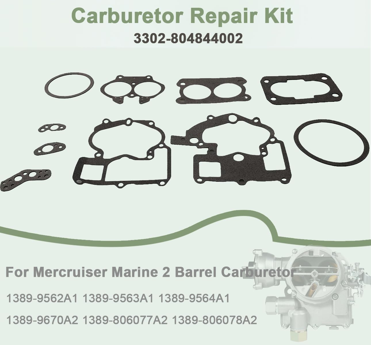 ZAMDOE 3302-804844002 Kit di Riparazione carburatore per Mercury Marine 2 Barrel 3.0L 4.3L 5.0L 5.7L Carb 19032C, 1389-9562A1 1389-9563A1 1389-9564A1 1389-9670A2 1389-806077A2 1389-806078A2