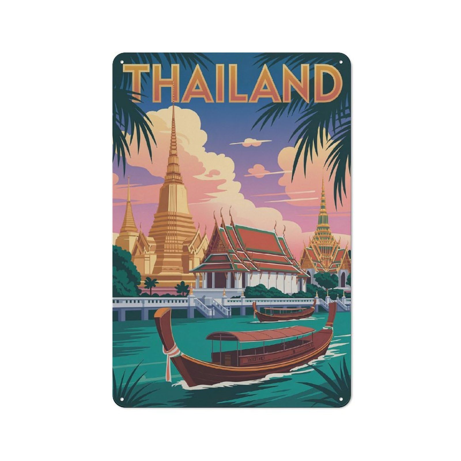 Junmoney Style-23 Tin Wall Plaque 30X20cm With Thailand Travel For Guest Room Or Hallway, For Updating Guest Room And Hallway After Moving