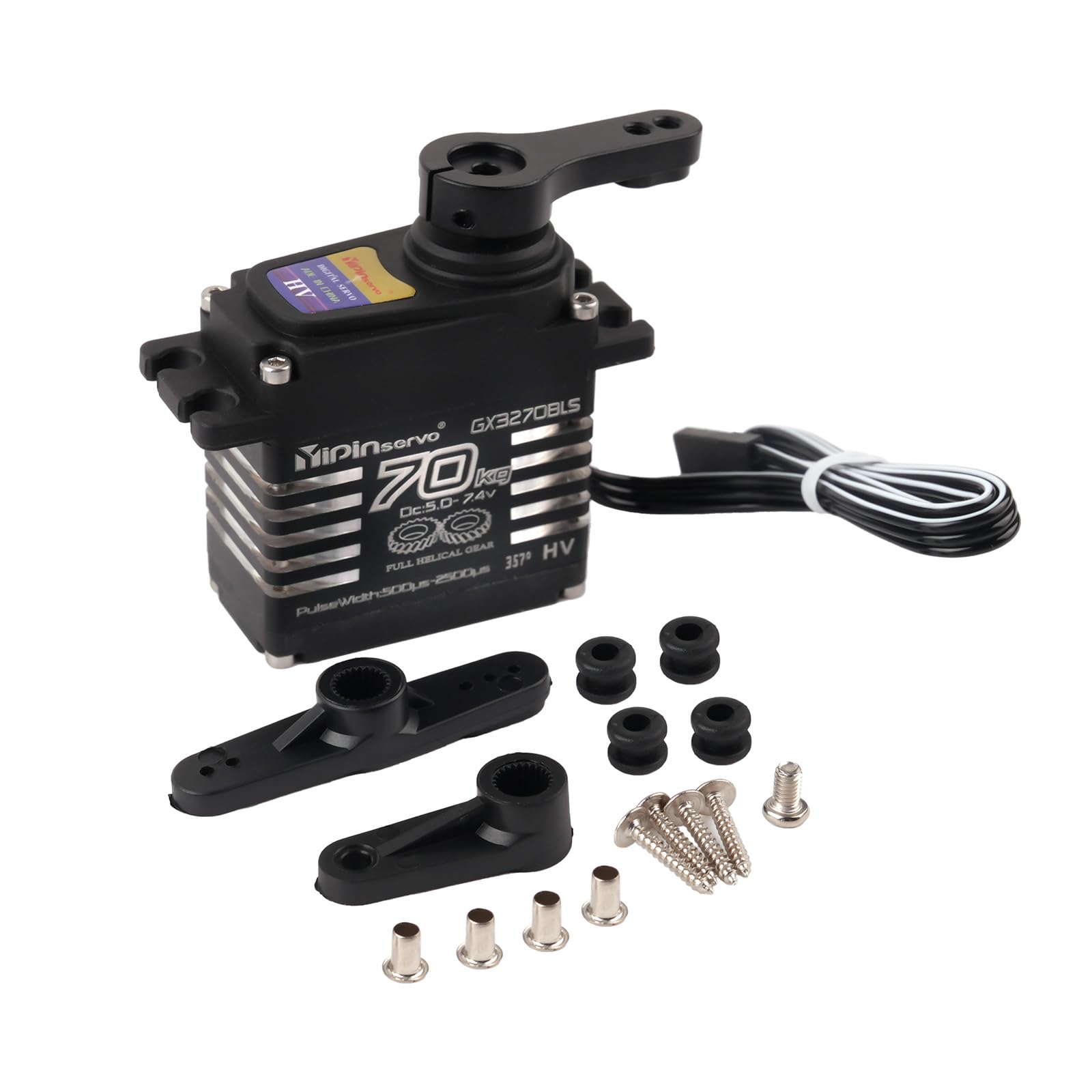 70KG High Torque, GX3270BLS Digital RC Servo, 180/270/360 gradi ingranaggi metallici, IP68 Brushless Motor, nero (357 gradi)