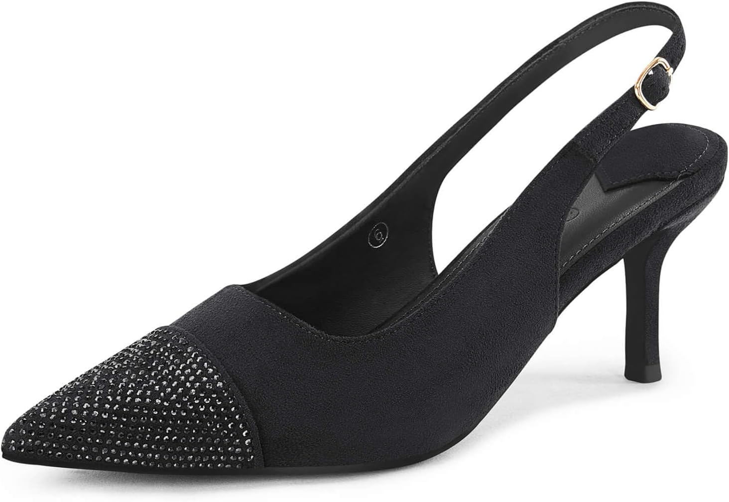 Coutgo Slingback Heels for Women Kitten Heel Suede Pumps Closed Toe Sexy Dress Shoes for Wedding Party Black