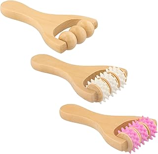 3 Rodillos de Madera para Masaje de Manos, Masajeador Rodillo con Mango, Masajeador Madera, Herramientas de Masaje Manua...