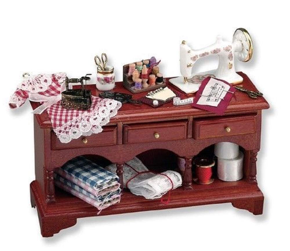 Melody JaneDolls House Walnut Sewing Table & Accessories Reutter Porcelain Furniture