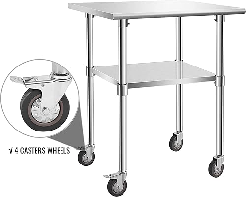 Miniatura 4 de Hasopy Mesa de acero inoxidable para preparación, mesa de trabajo resistente con 4 ruedas para cocina comercial, restaurante, hogar y hotel (30 x 24