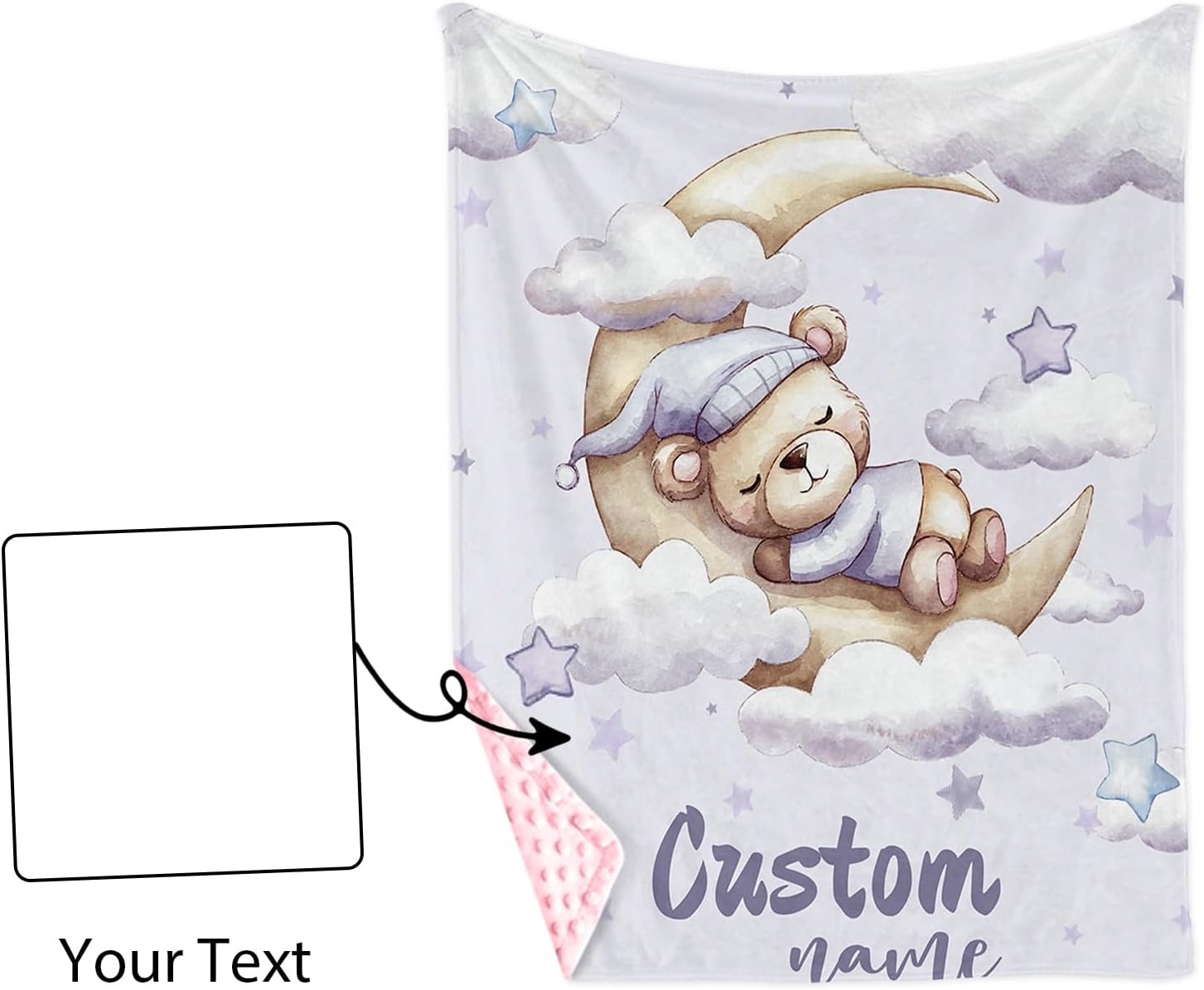 Personalized Baby Blankets for Boys Girls, Custom Name Baby Blanket with Moon Bear Design, Soft Receiving Blanket for Newborns and Toddlers, Ideal for Baby Showers and Nursery Decor