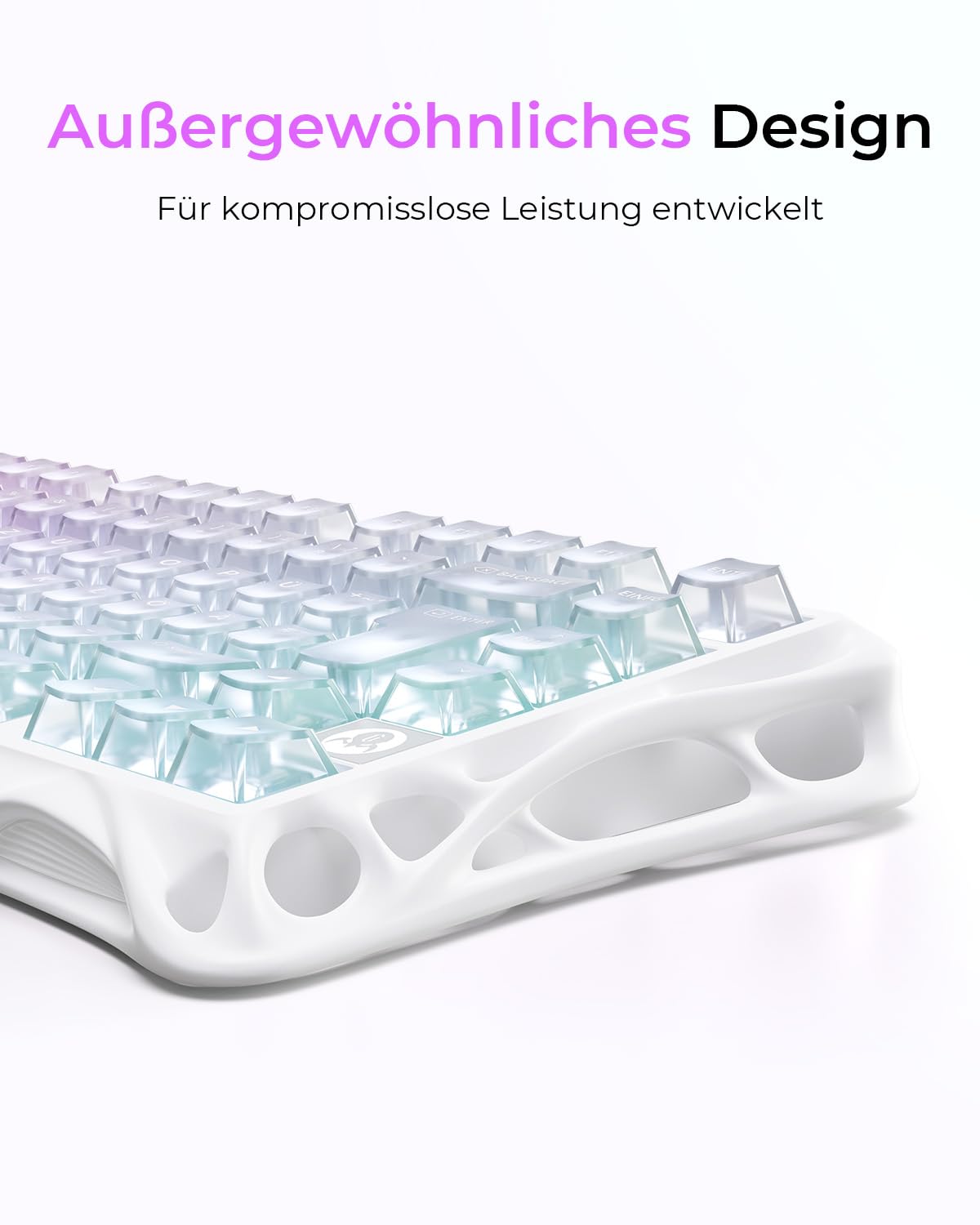 GravaStar Mercury K1 Lite 75% Gaming Tastatur, QWERTZ Kabellos, 2,4GHz/Bluetooth/Kabel Tri-Mode, Gasket Hot Swap Mechanisch, RGB Beleuchtung - Crystal Aurora