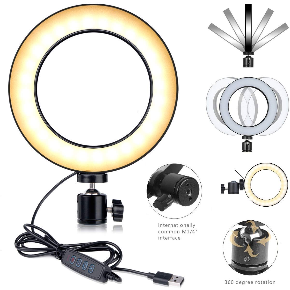 Lampa pierścieniowa do telefonu, lampa pierścieniowa 20 cm z 2 stojakami na ramię do iPhone'a/Samsunga, pieczenia, rzemiosła, kaligrafii, rysowania, lekcji online, nagrywania wideo