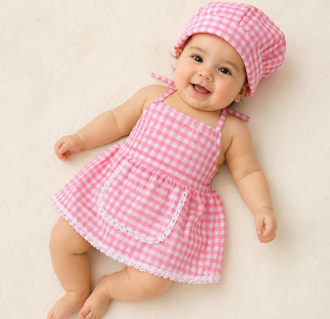 BabyMoon Chef New Born Baby Photography Shoot Props Costume | Pink