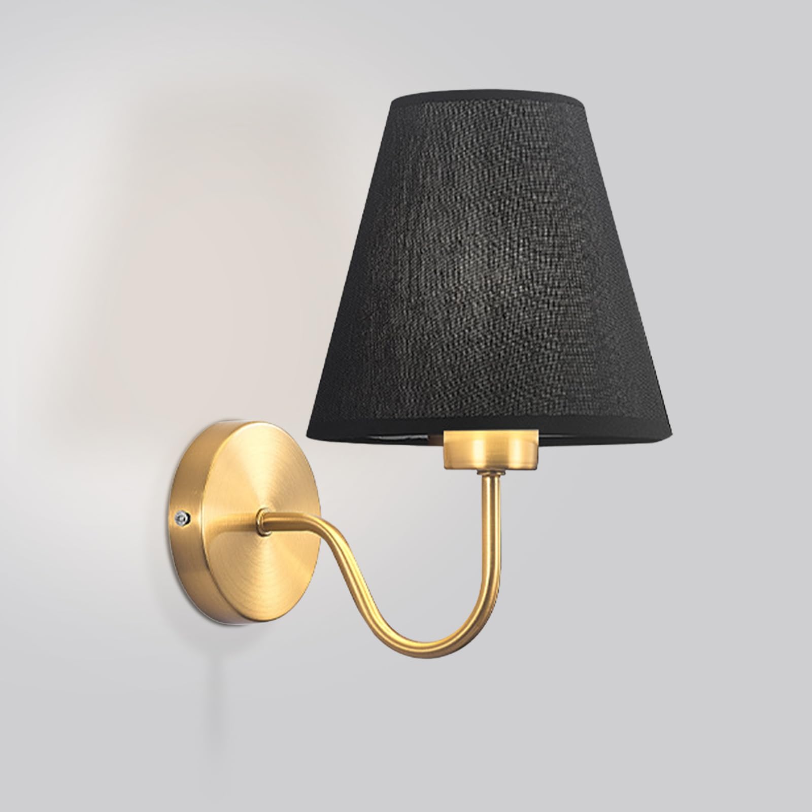 Jadssox Classic Fabric Wall Sconce Gold Wall Mount Light with Flared Shape White Textile Shade, Modern Wall Sconces E27 Vanity Lamps for Bedroom Bedside Living Room Mirror