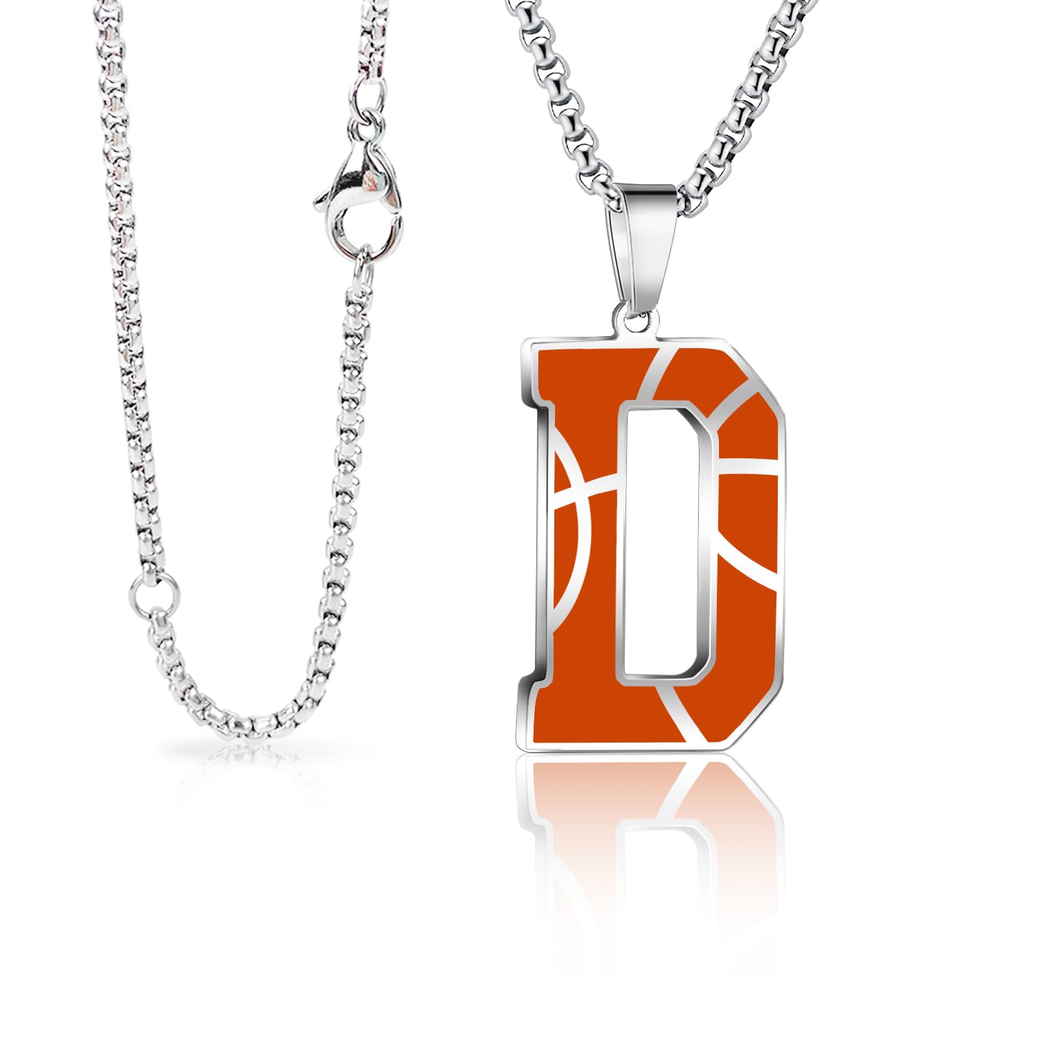 LYNNON Basketball Initial Necklace for Men A-Z Letter Stainless Steel Charm Pandant 20+2 Inches Chain, Basketball Gifts for Youth Coach Players