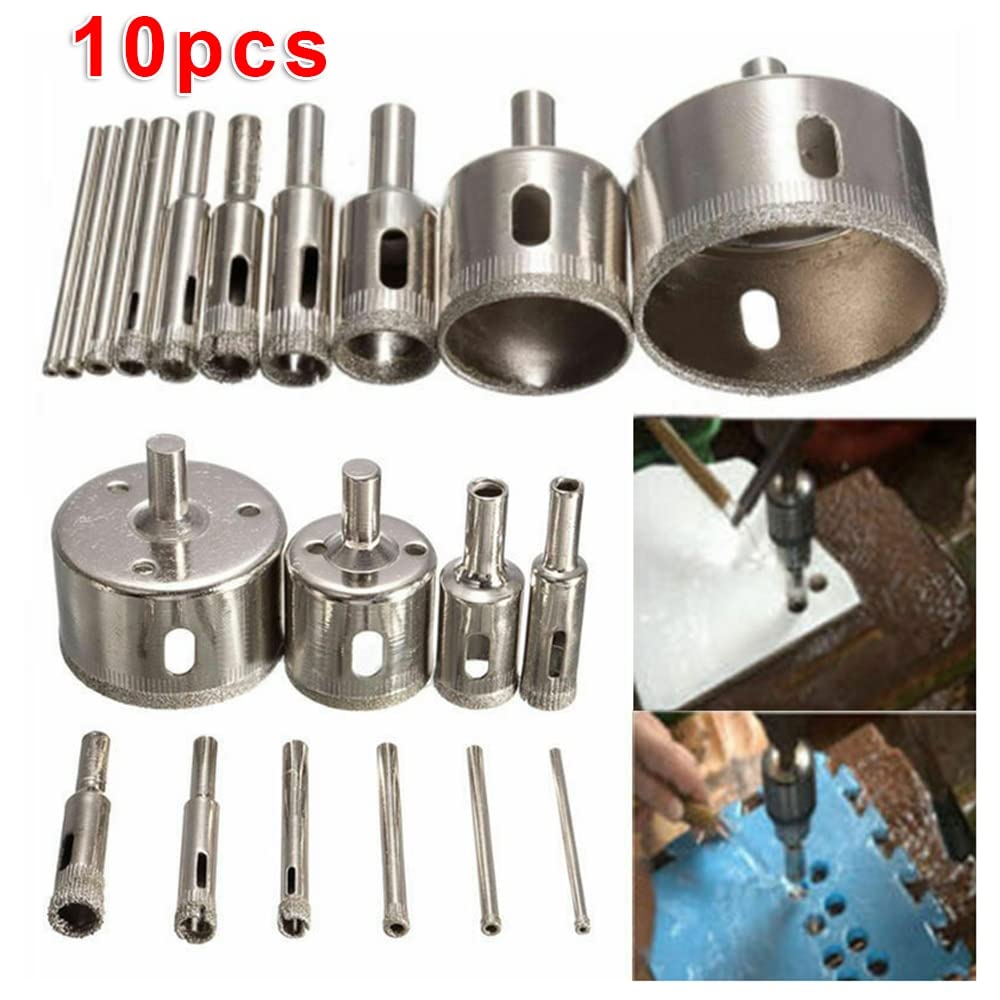 10 sztuk 3-50mm diamentowe szklane wiertło do marmuru rdzeń piła walcowa otwieracz ceramiczne płytki marmurowe otwieranie narzędzie do obróbki drewna zestaw wierteł do szkła