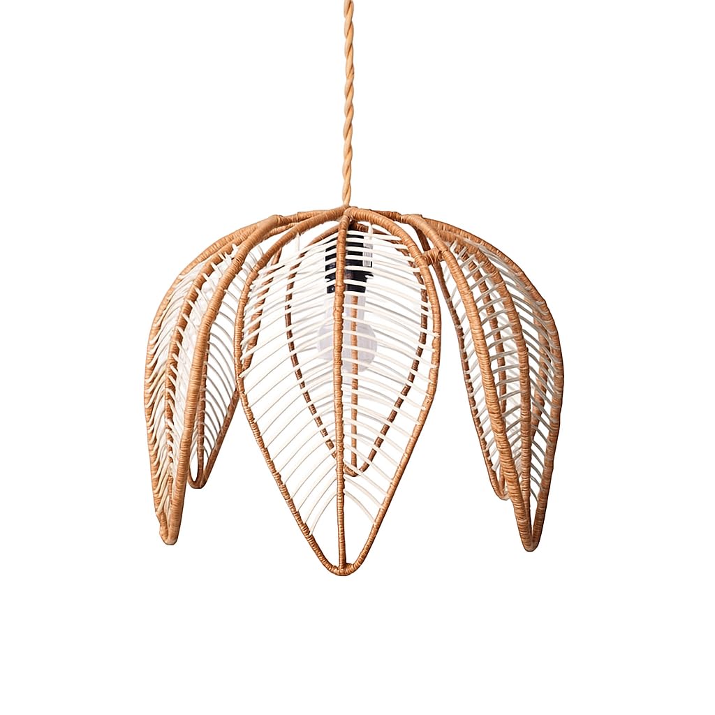 Lustre suspension rotin fleur Ø44cm fini les pièces sombres luminaire chaleureux