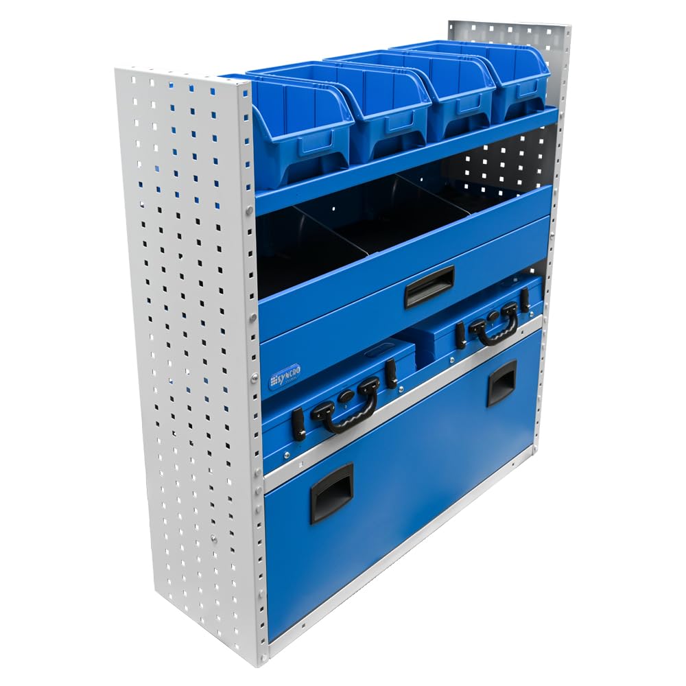 Syncro System Kit scaffalatura furgone Berlingo Partner Kangoo Ducato Boxer Jumper Transit Sprinter – cassetto VisionBox 2 valigie antina vano passa-ruota 101x108x31 cm