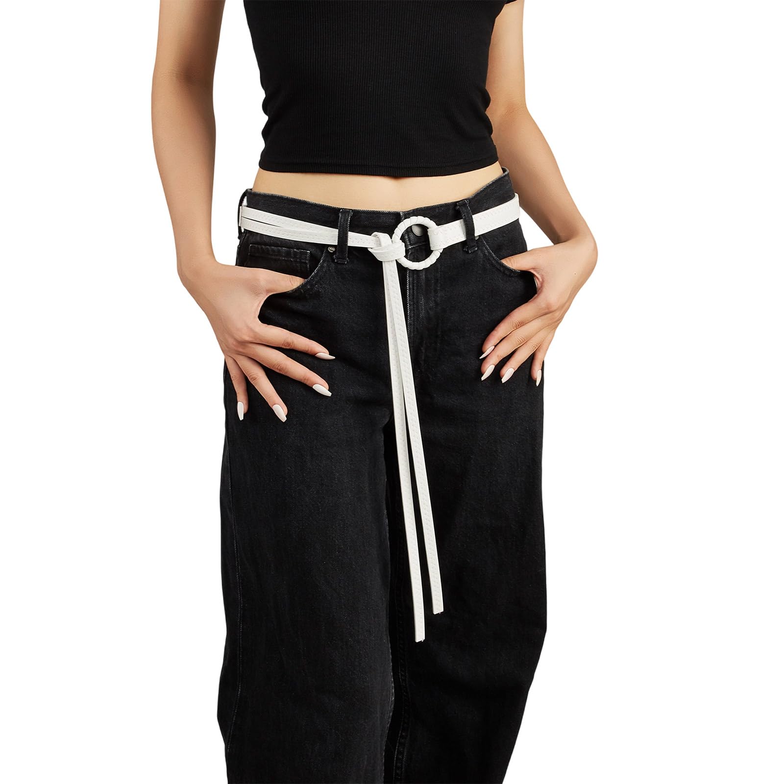 MICFENY Flexible Faux Leather Belt With Round Alloy Clip Modifiable Tie Plan Unisex Addition For Jeans Trousers Skirts