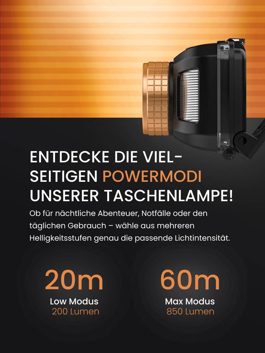 Duracell Lampada frontale a LED DH850R Pro – 850 lumen, focalizzabile, 50 m, funzione luce rossa, DualPower, USB-C ricaricabile, batteria al litio, diverse modalità di illuminazione, confezione regalo